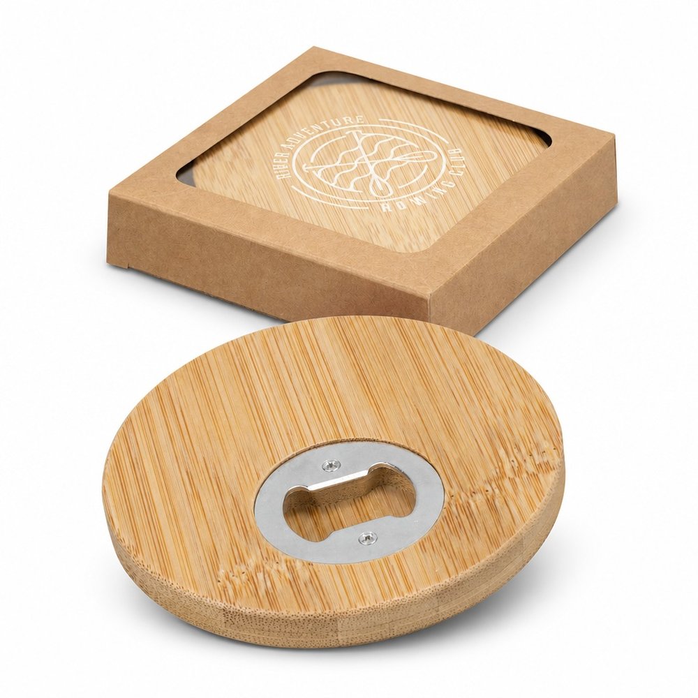 Bamboo Coaster & Bottle Opener Gift Set