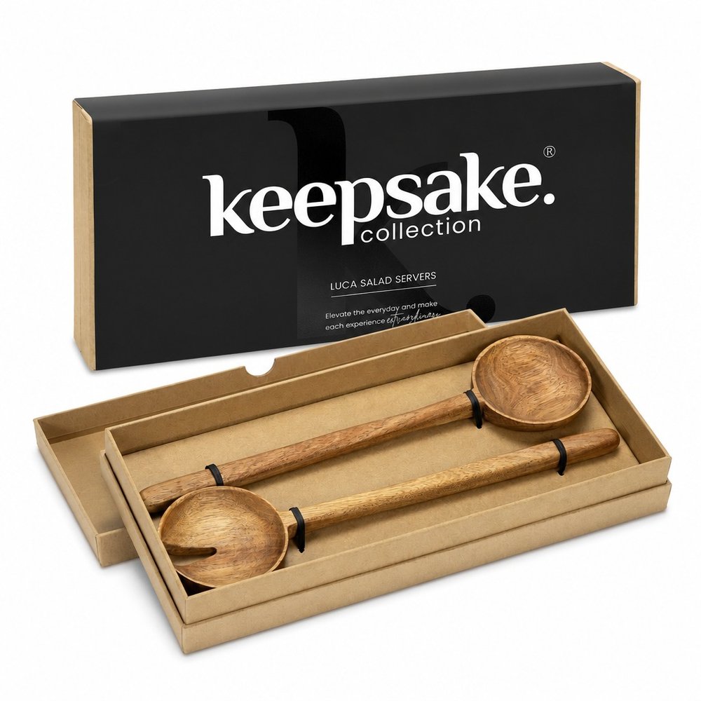 Luca Acacia Salad Servers in Gift Box