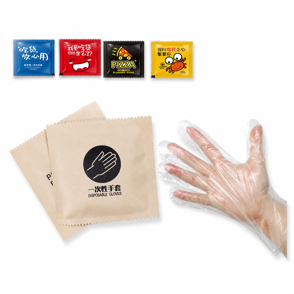 Branded Disposable Gloves in Kraft Pocket Pack