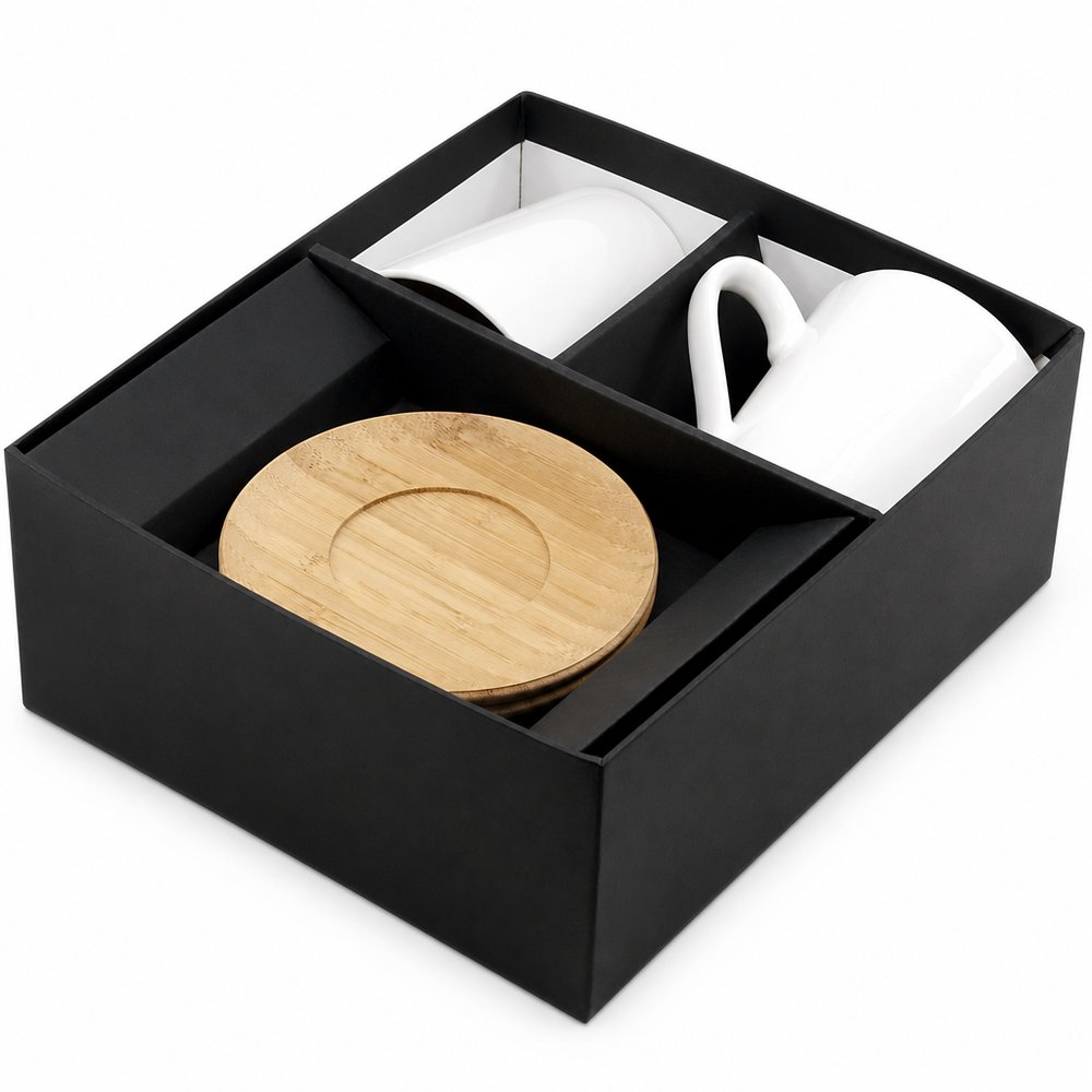 Carmel Vee Ceramic Mug & Bamboo Saucer Set
