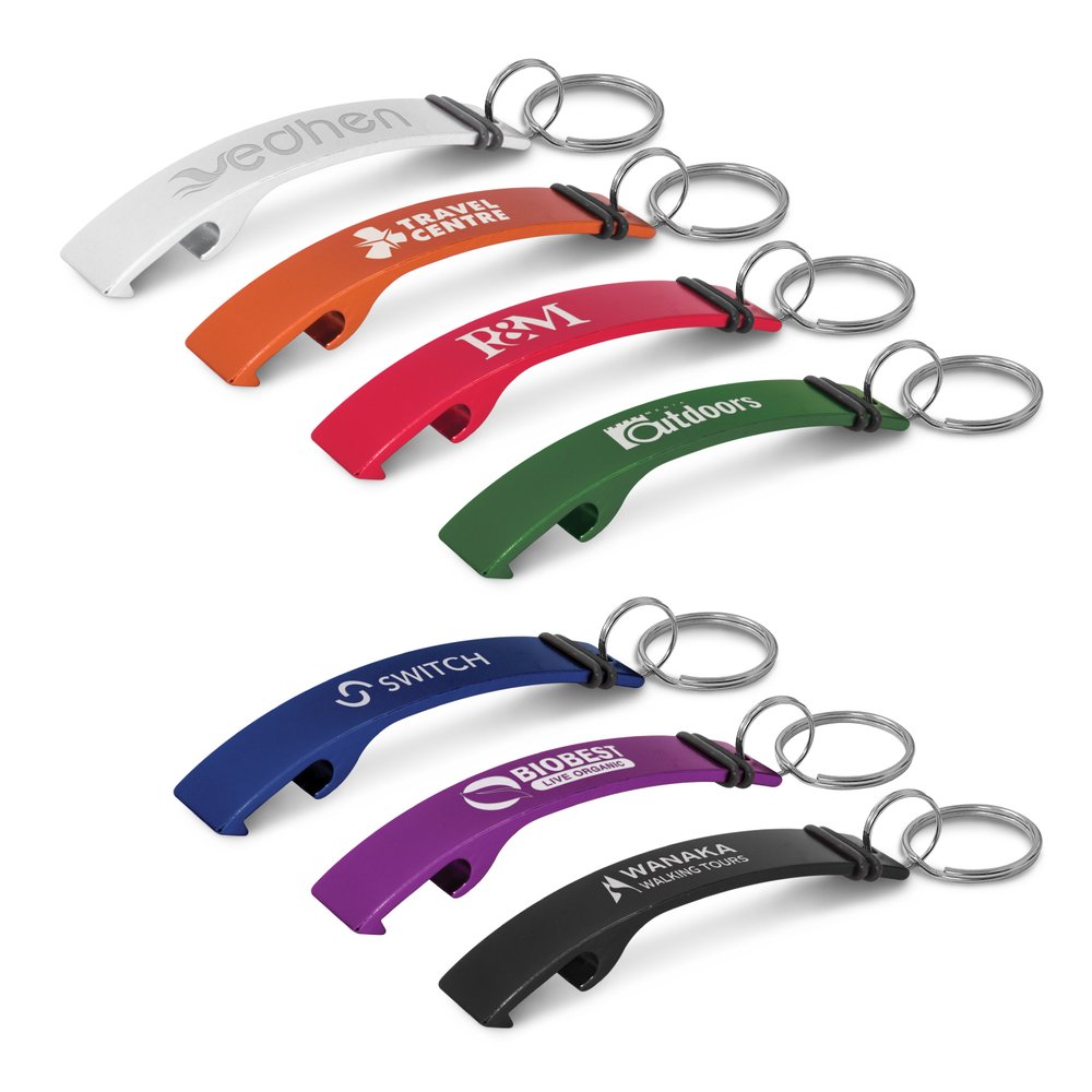 Rubber-Accented Aluminium Bottle Opener Keyring