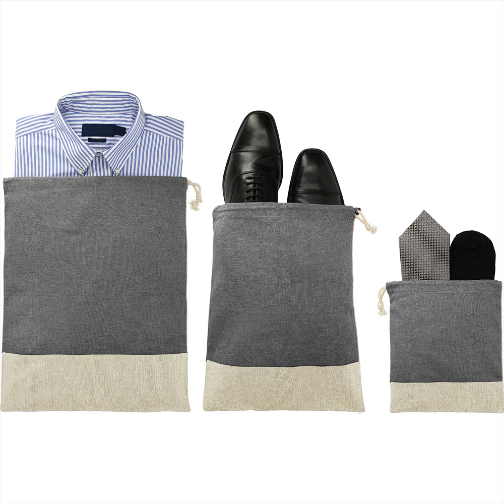 Split Recycled Cotton 3-Piece Travel Pouch Set