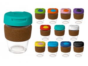 Promotional India Glass Cups With Flip Lid & Cork Band (340ml)