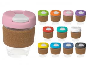 Promotional India Glass Cups With Flip Lid & Cork Band (235ml)