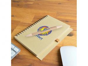 Promotional Unbleached Eco Spiral Cardboard Notebooks With Wheat Fibre Pens
