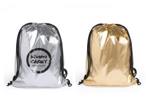 Promotional Silver And Gold Drawstring Backpacks