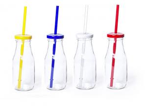 Promotional Colourful Glass Bottles With Straw (320ml)