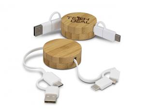 Promotional Retractable Charging Cables (Bamboo)